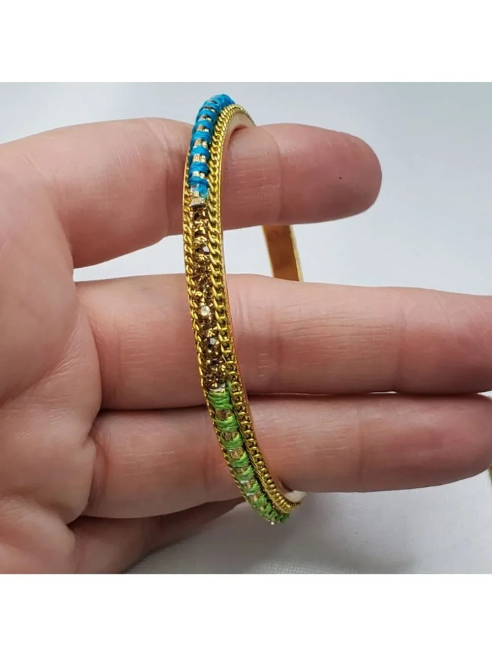 VTG 6 Multicolor Rhinestone Glitter & Metal Bangles Gold & Silver-Tone Mixed